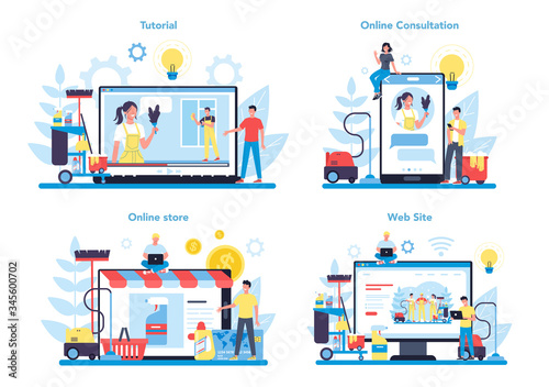 Cleaning service or company online service or platform set. Collection