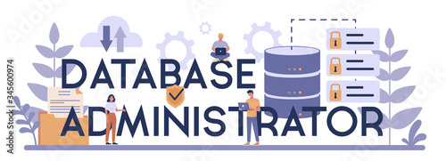 Data base administrator concept. Female and male character working