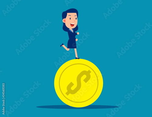 Running on coins. Business financial concept. Business vector style