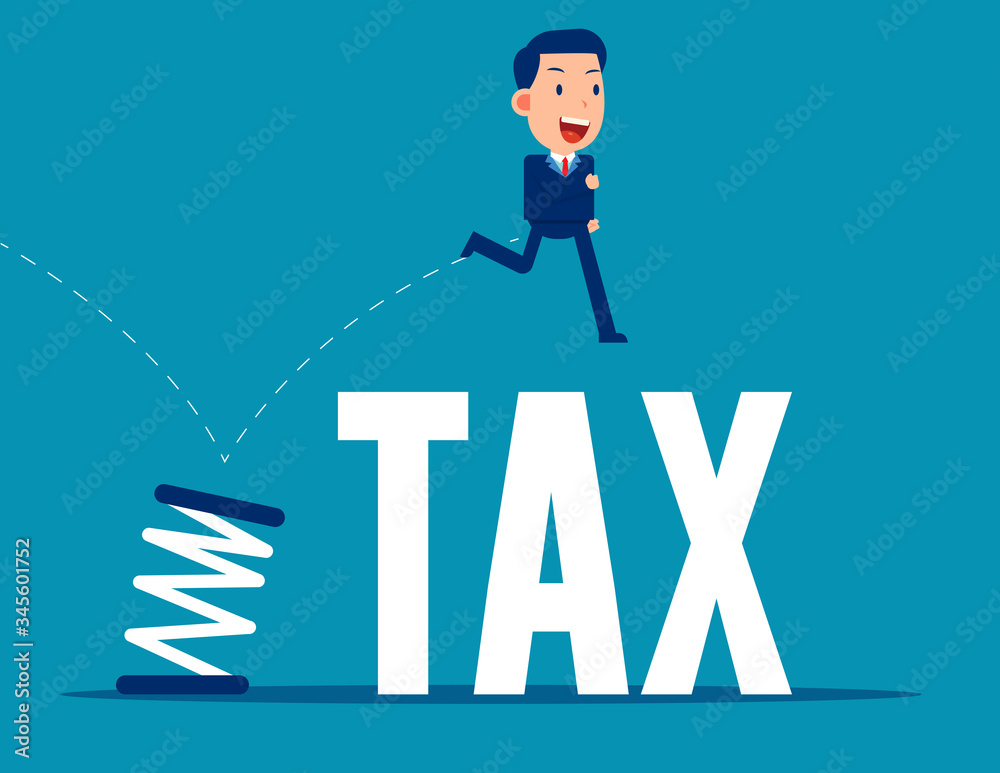 Jumping from spring. Business tax concept. Flat business vector style
