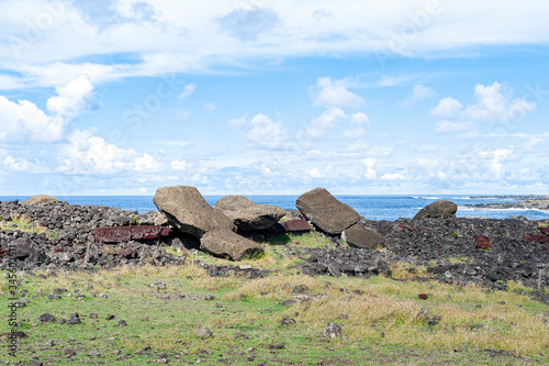 The fallen giants of Akahanga, Easter Island. photo