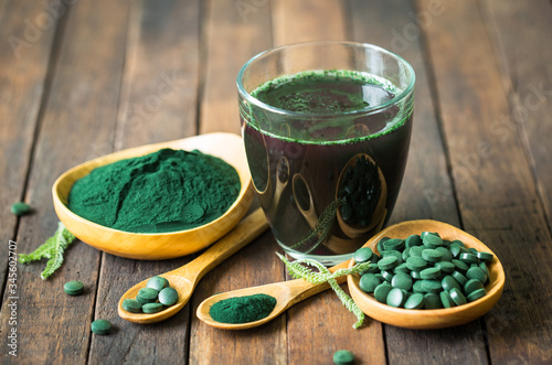 Healthy spirulina drink in the glass  photo