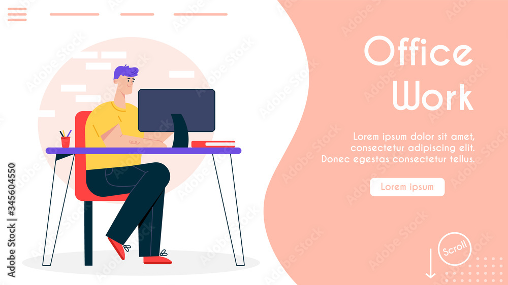 Vector banner illustration of comfortable workplace at office