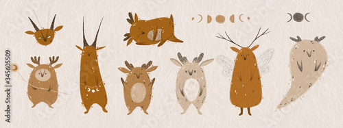 character cute childish wild forest spirit. for printing in the design of a nursery or wallpaper