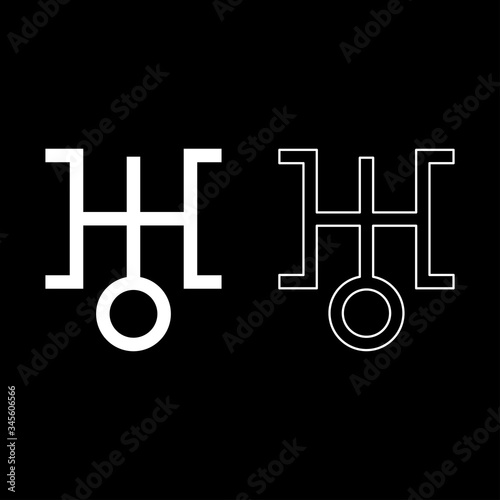 Symbol uranus icon outline set white color vector illustration flat style image
