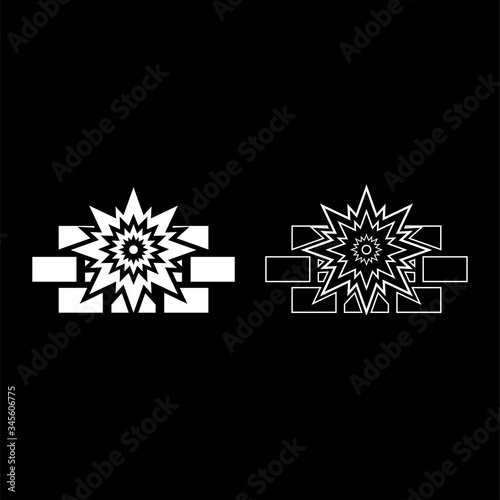 Explosion brick wall icon outline set white color vector illustration flat style image