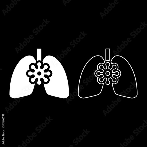 Coronavirus damaged lungs Virus corona atack Eating lung concept Covid 19 Infected tuberculosis icon outline set white color vector illustration flat style image