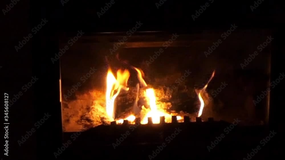 Olive tree logs burning bright in wood burner in Andalusian home Olive tree logs burning bright in wood burner in Andalusian home