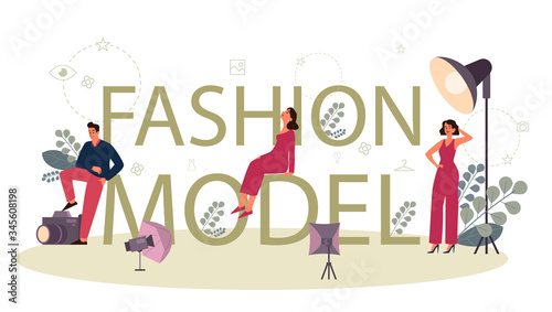 Fashion model typographic header concept. Man and woman