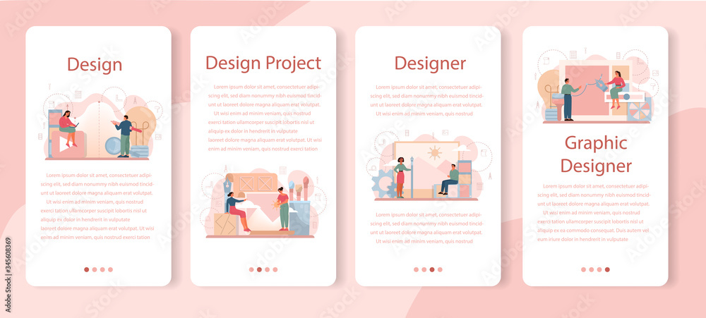 Graphic designer or digital illustrator mobile application banner set.