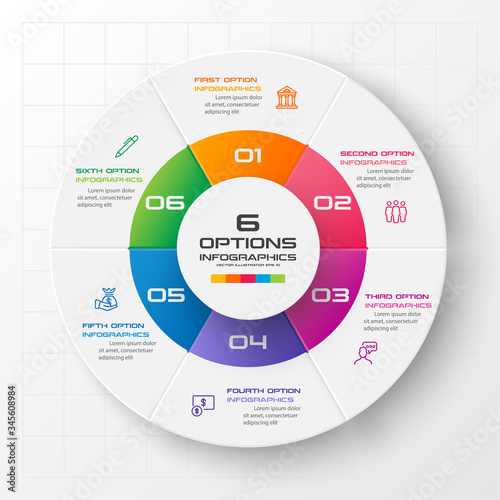 Circle chart infographic template with 6 options,Vector illustration.