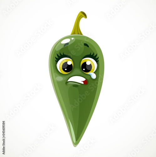 Cute little emoji green bitter jalapeno peppers isolated on white background
