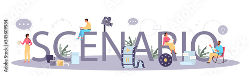 Scenario typographic header concept. Person create a screenplay