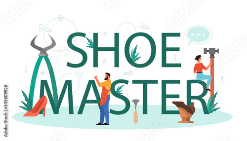 Shoemaker typographic header concept. Male and female character