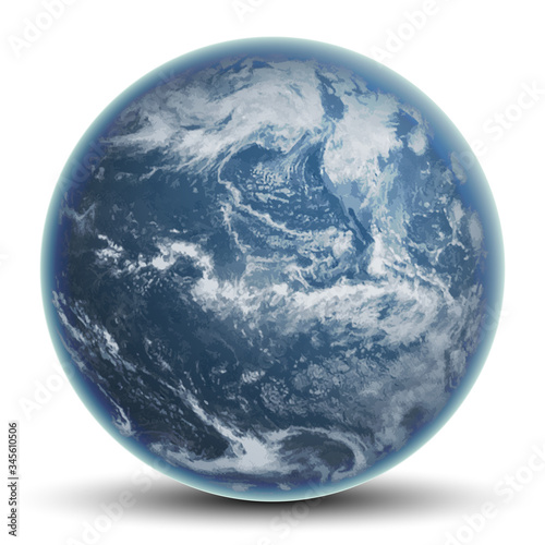 Blue planet Earth balloon, covered with clouds. Highly realistic illustration.