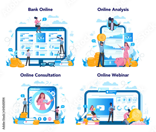 Banker or banking concept set. Idea of finance income, money saving