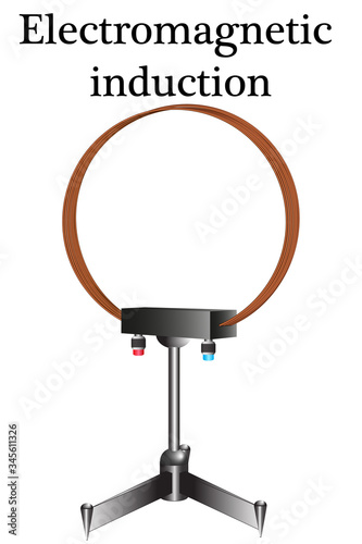 Coil of copper conductor on a stand, for studying the properties of induction current in physics lessons.