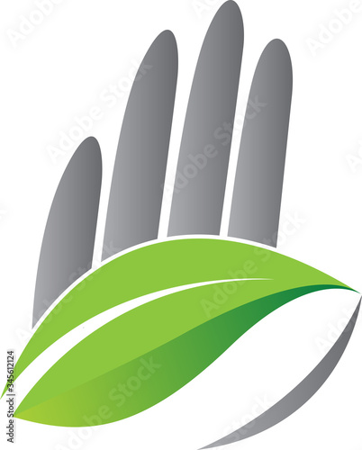 Illustration art of a hand leaf logo with isolated background