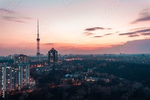 view from the roof of the evening Kiev, TV tower © alikosinka1988