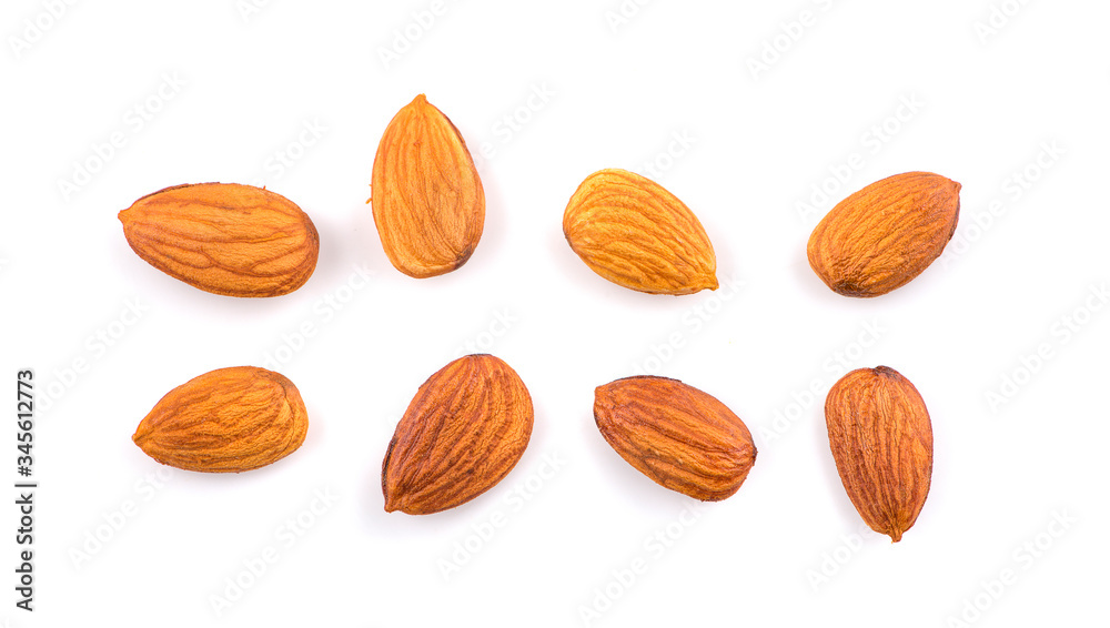 Almonds isolated. Nuts on white background. Collection. Clipping path Almonds isolated. Nuts on white background. Collection. Clipping path