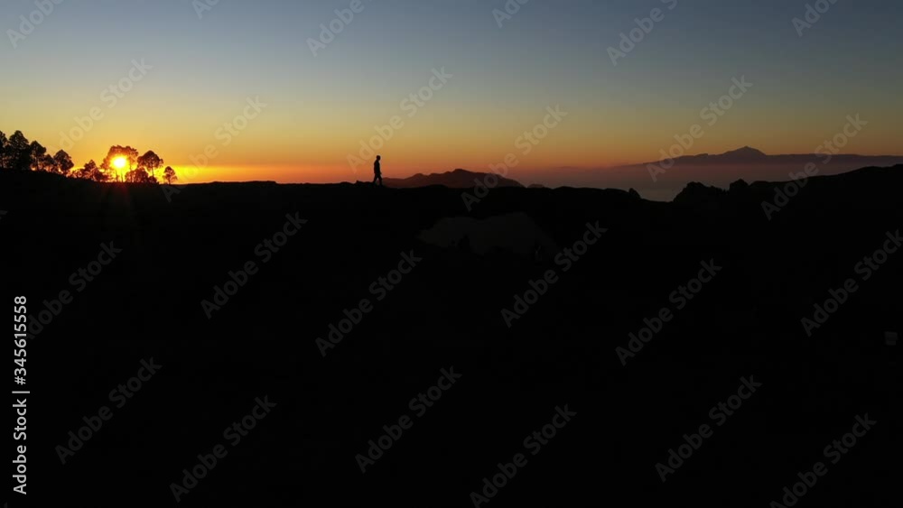 Man In Mountain Landscape As Sunsets Man In Mountain Landscape As Sunsets
