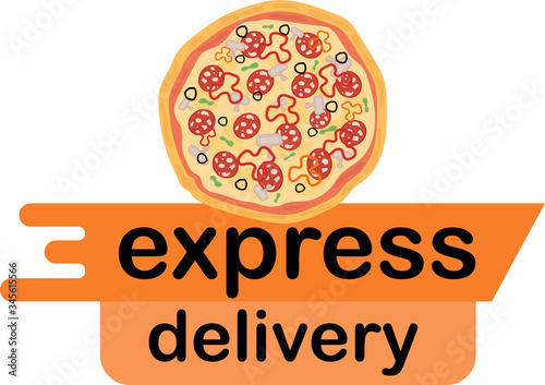 Express delivery. Fast pizza delivery. Online delivery service concept. COVID-19. Quarantine in the city. Coronavirus epidemic. Stay home. Vector illustration isolated on white background 