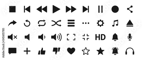 Set of Media player icons. Music, interface, design media player buttons collection. Vector Illustration.