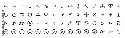 Arrows big black set 100 icons. Arrow icon. Arrow vector collection. Arrow. Cursor. Modern simple arrows. Vector illustration.