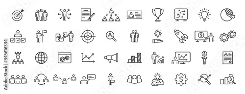 Set of 40 Headhunting web icons in line style. Skills, work, professional, employment, management, teamwork. Vector illustration. photo