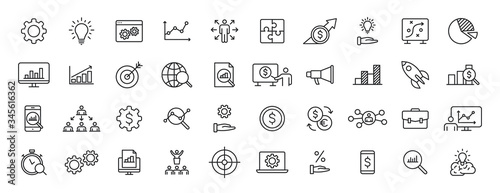 Set of 40 Data Proceassing web icons in line style. Graphic, analytics, statistic, network, diagrams, digital. Vector illustration. photo