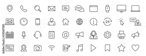 Set of 40 Contact Us web icons in line style. Web and mobile icon. Chat, support, message, phone. Vector illustration.
