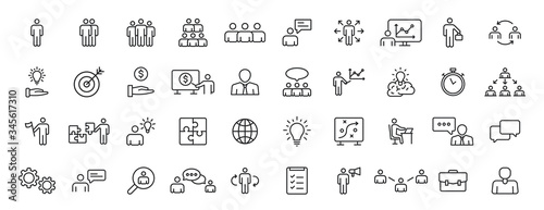 Set of 40 Teamwork web icons in line style. Team Work, people, support, business. Vector illustration.