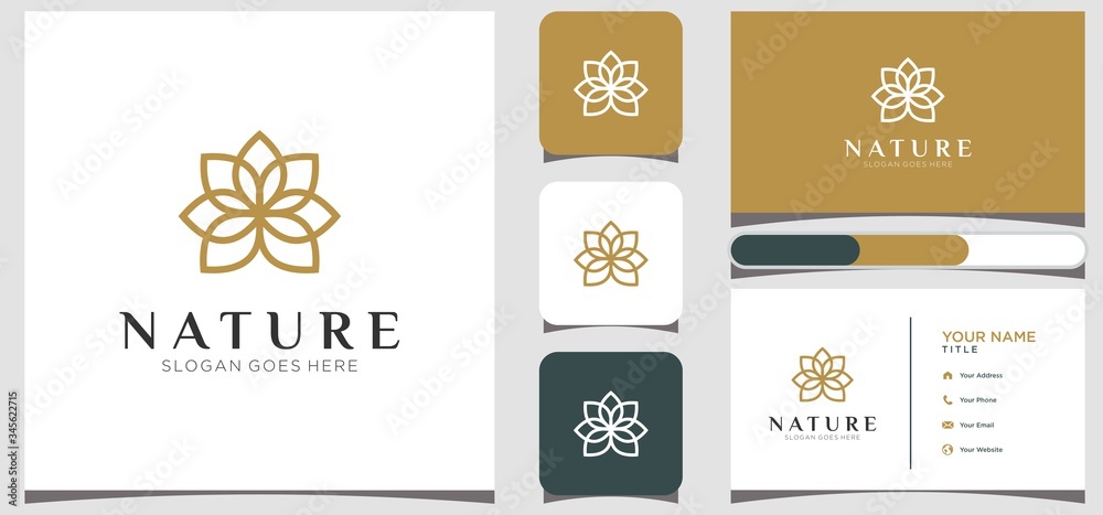 Simple natural flower line logo design inspiration. symbol for yoga classes, natural, organic food products and packaging, circles made with leaves and flowers with simple lines. Premium Vector
