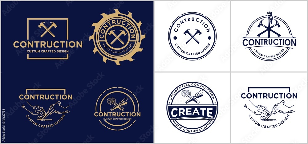 Set of logo tool and contruction, vintage, logo design template inspiration Premium Vector