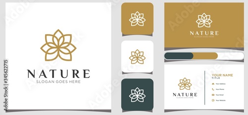 Simple natural flower line logo design inspiration. symbol for yoga classes, natural, organic food products and packaging, circles made with leaves and flowers with simple lines. Premium Vector