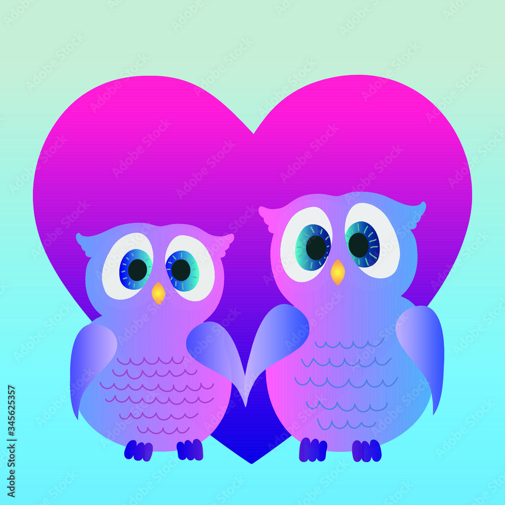 Valentine's day, a couple of owls with a heart.