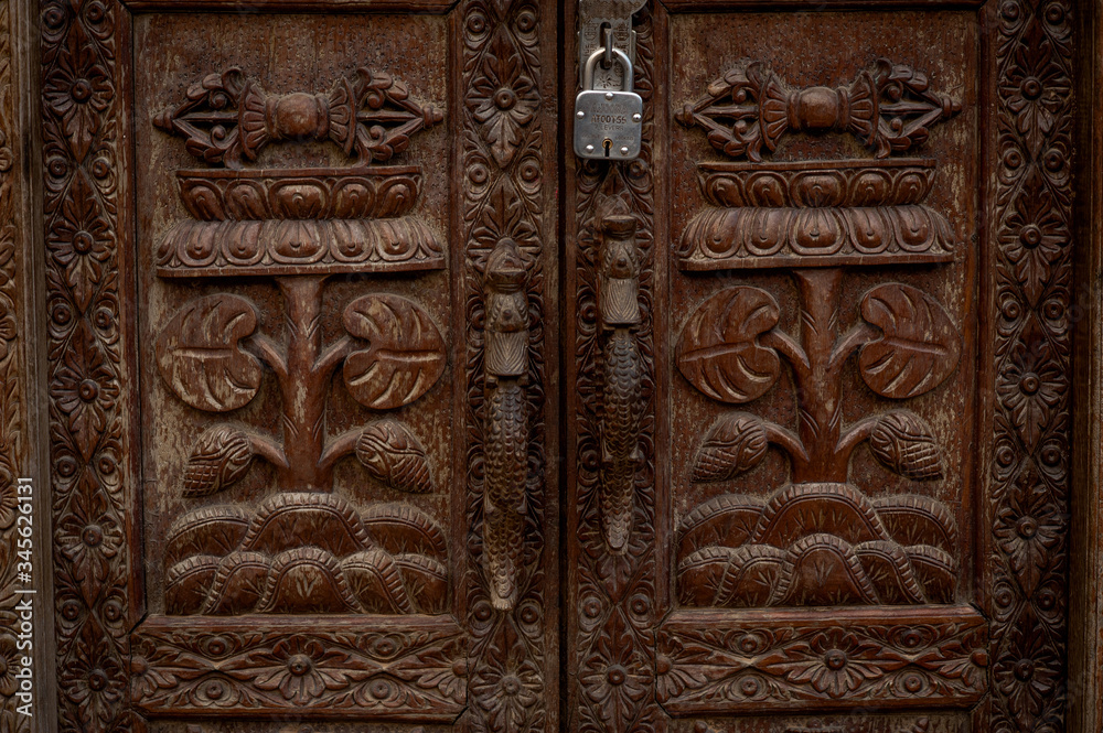 Details at Swayambhunath Temple Complex - Buddhist Center and Village on the Outskirts of Kathmandu in Nepal