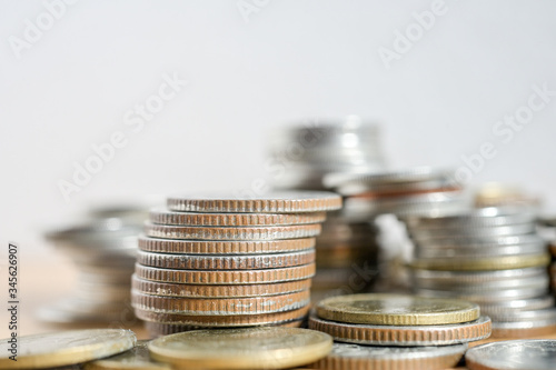 Business Concept, Finance investment saving up money for great financial purpose growing in market and business capital, gross profit with coin stacked in pile with copyspace