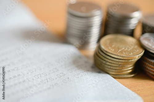 Business Concept, Finance investment saving up money for great financial purpose growing in market and business capital, gross profit with coin stacked in pile with copyspace