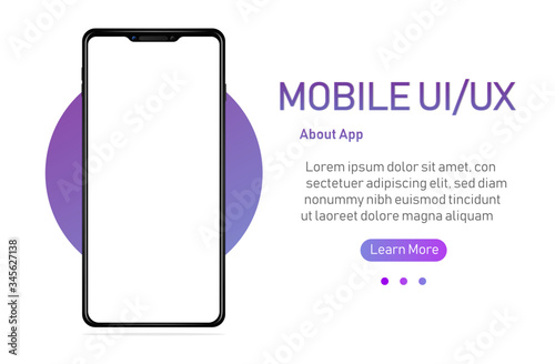 Smartphone with blank screen. Realistic cell phone can be a template for infographics or presentation of interface. Frame less smartphone. Vector Illustration UI/UX design photo