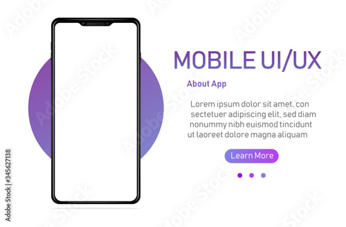 Smartphone with blank screen. Realistic cell phone can be a template for infographics or presentation of interface. Frame less smartphone. Vector Illustration UI/UX design
