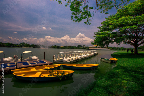 Public Park (Suan Luang Rama 9) - Bangkok: 3 May 2020, atmosphere in the park, people come to sit, walk, exercise, during the day, in Nong Bon Prawet District, Thailand photo