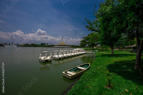 Public Park (Suan Luang Rama 9) - Bangkok: 3 May 2020, atmosphere in the park, people come to sit, walk, exercise, during the day, in Nong Bon Prawet District, Thailand photo