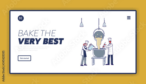 Wallpaper Mural Website Landing Page. Manufacturing Process With Characters Baker and Confectioner In Uniform Are Kneading Dough With Professional Machine. Web Page Cartoon Linear Outline Flat Vector Illustration Torontodigital.ca