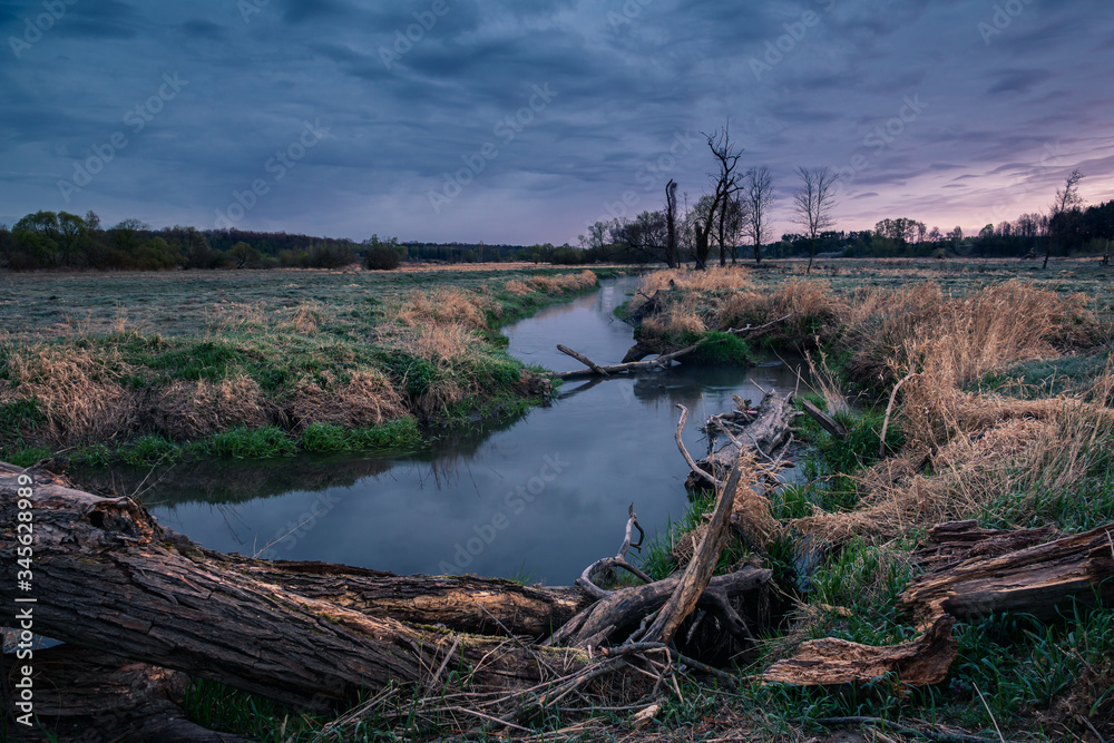 Dawn in the Jeziorka valley near Piaseczno, Masovia, Poland