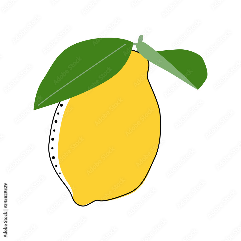 Fototapeta Flat lemon isolated vector illustration. Pattern for healthy lifestyle design. Scandinavian style. Vegetarian summer backdrop. Kitchen art. Fresh poster.