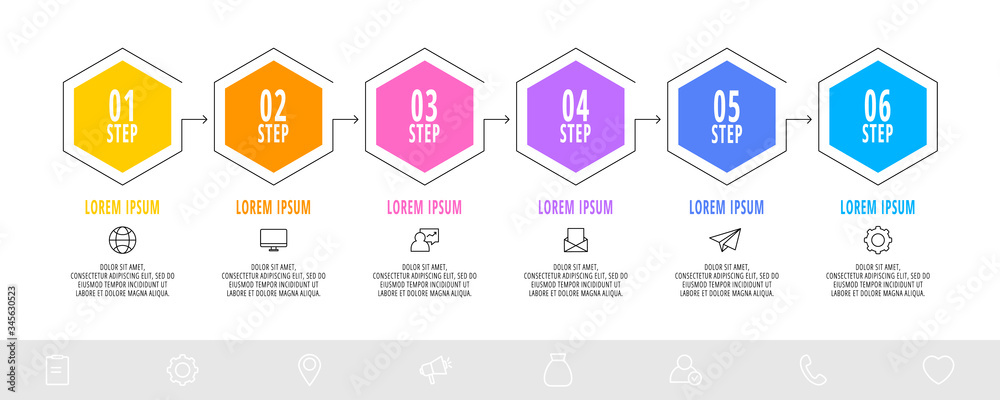 Hexagon infographic design template with 6 options and arrows. Vector ...