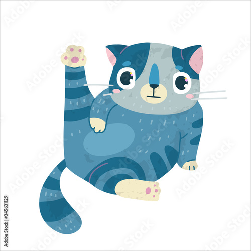 Vector stock illustration with cute cat, hand drawn style.