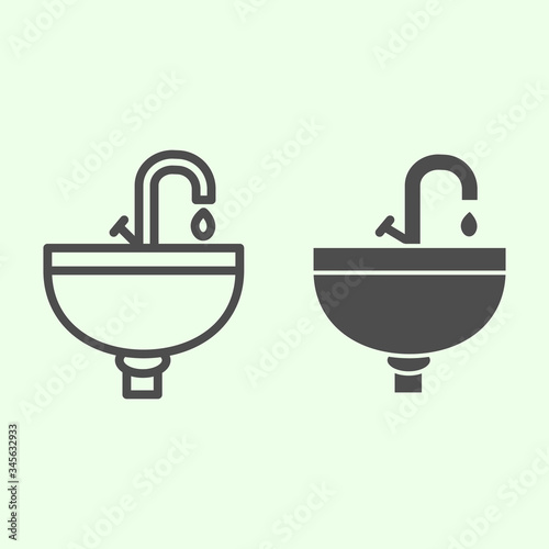 Sink line and solid icon. Wash basin or washstand with tap symbol outline style pictogram on white background. Homebuilding and real estate signs for mobile concept and web design. Vector graphics.