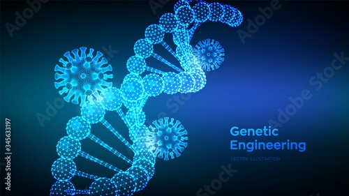 DNA sequence and COVID-19 infection virus cells. Coronavirus 2019-nCov. Abstract novel coronavirus bacteria. DNA molecules structure mesh. Pandemic risk medical background. Vector illustration.